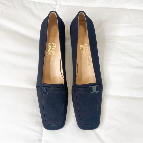 Salvatore Ferragamo Black Knit Block Heels - Picture 1 of 12